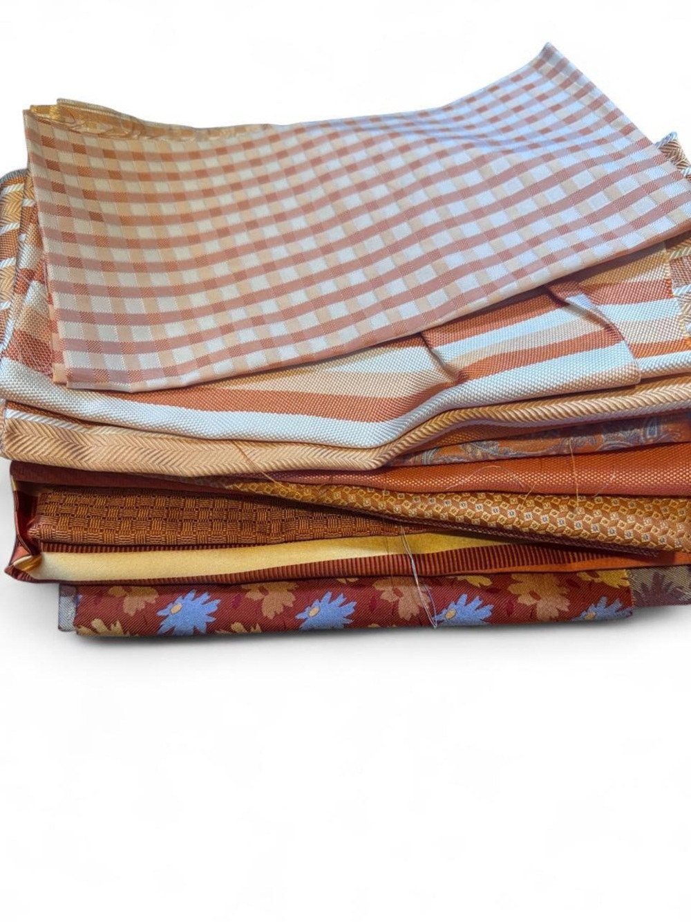 12 pc bundle lot Orange sherbet 100% Italian silk fabric remnants